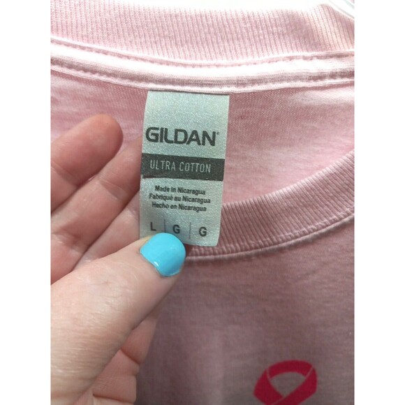 Breast Cancer Tee Shirt Long Sleeve Size Large Her Fight Is Our Fight Pink - Picture 3 of 5